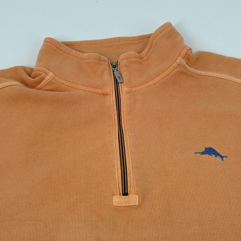 Tommy Bahama Relax Sweater Mens XL Orange Quarter Zip Marlin Logo